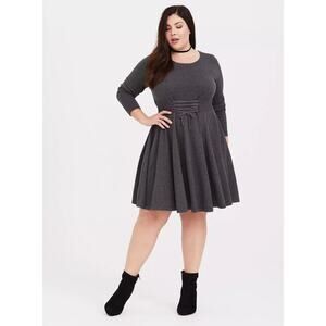Torrid Gray Knit Dress Size 2X Mini Sweater Lace Up Dress Longsleeve Goth Skater